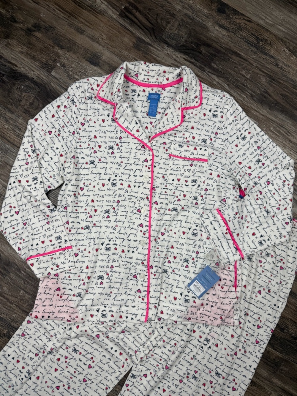 Simply Vera Wang Pajama Set NWT Size L Pink Heart Script Sleepwear Matching Set - Picture 5 of 14